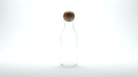Empty glass bottle with wooden cork stopper isolated on white background, ready for beverage packaging, product mockup, or design template use.