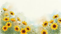 Watercolor yellow wildflowers with green foliage frame on soft textured background for spring garden designs and botanical decorative projects.