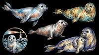 Seal and sea lion marine mammals isolated on transparent background, ready for t-shirt design, clipart, stickers, sublimation and print-on-demand products.