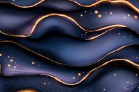 Abstract navy blue waves with golden glowing edges and scattered light particles create luxurious pattern on dark background. Elegant design for premium packaging.