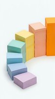 Stacked colorful blocks arranged in ascending order from pink to orange, isolated on white background for design and business graphics.
