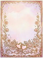 Ornate floral frame with intertwined hearts and decorative botanical border on soft watercolor background, ideal for wedding invitations, greeting cards, and romantic design projects.