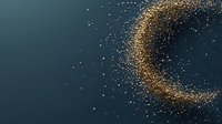 Golden glitter particles forming crescent moon shape on dark blue background with sparkling dust effect for luxury design projects.