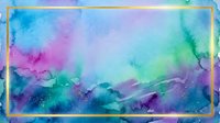 Watercolor gradient background with vibrant blue, purple, green, and pink hues blending seamlessly. Golden frame border. Isolated on transparent background, ready for design projects.