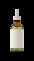 Amber glass dropper bottle with white label and cream pipette cap, isolated on transparent background, ready for cosmetics, essential oils, serums, and wellness product packaging designs.