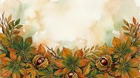 Autumn foliage border with chestnut nuts and golden leaves on watercolor background, suitable for fall designs, greeting cards, and seasonal marketing materials.
