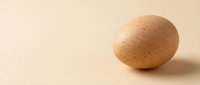 Fresh brown speckled chicken egg on neutral beige background with soft lighting and minimalist composition for cooking and food photography projects.