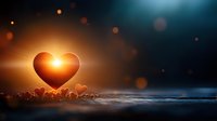Glowing heart shape emitting warm light against dark mysterious background with bokeh effects and smaller hearts, romantic atmospheric composition.