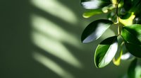 Fresh green leaves with natural sunlight and shadow pattern on green wall background, minimalist botanical composition for wellness and spa design.