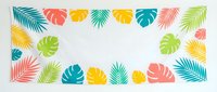 Colorful tropical leaves frame border with monstera and palm fronds in vibrant summer colors on white background for design projects and decorations.