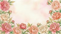 Watercolor peony frame with soft pink and coral blooms on pastel background. Floral border design for wedding invitations, greeting cards and romantic projects.