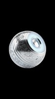 Futuristic silver sphere with circuit patterns and glowing blue center ring, isolated on transparent background. Ready for tech designs, product mockups, clipart, sublimation, and print-on-demand applications.