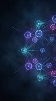 Abstract network visualization with glowing nodes and connecting lines on dark background for technology and data science presentations.
