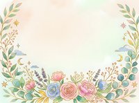Watercolor floral frame with roses, lavender, and botanical elements featuring moons and stars on soft pastel background, isolated for design use.