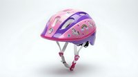 Colorful children's safety helmet with purple and pink design featuring decorative patterns, suitable for cycling, skateboarding, and sports activities.