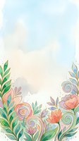 Soft watercolor floral border with pastel pink roses, green leaves, and gold accents on a light blue background, perfect for cards and invitations.