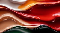Abstract flowing liquid waves in red orange and dark green colors creating dynamic smooth curves and organic shapes for modern design backgrounds.