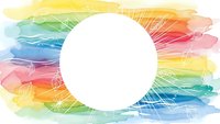 Vibrant watercolor rainbow brushstrokes frame white circle space for text or logo design on transparent background for creative projects.