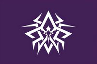 White geometric tribal butterfly shape on purple background, abstract symmetrical design with sharp angular wings and decorative elements. Isolated logo ready for design use.