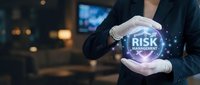 Business professional protecting risk management concept with glowing digital sphere between hands in modern office environment for corporate strategy.