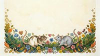 Adorable guinea pigs family with colorful floral border frame on vintage background for greeting cards, invitations and decorative designs.