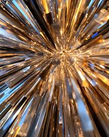 Abstract radial zoom effect with golden light streaks and blue accents creating dynamic motion blur pattern for backgrounds and modern design projects.