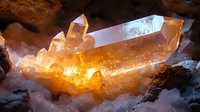 Golden citrine crystal cluster formation with warm amber glow illuminating natural mineral specimen for healing meditation and geological collection purposes.