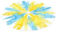 Watercolor starburst pattern with alternating yellow and blue rays radiating from center on white isolated background, suitable for design projects.