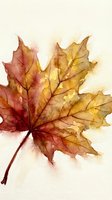 Watercolor autumn maple leaf with warm orange and red tones on light background for seasonal designs and fall decorations.