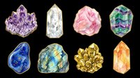 Watercolor gemstone and crystal clipart set isolated on transparent background, ready for stickers, t-shirt design, print on demand, and sublimation projects.