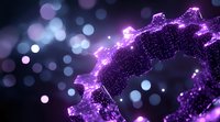 Glowing purple particle wave with bokeh light effects on dark background, abstract digital network visualization for technology presentations.