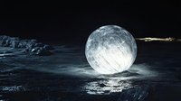 Glowing frozen bubble on dark winter night creates magical atmosphere with ethereal light illuminating snow surface, mystical nature photography concept.