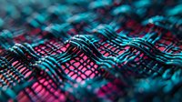 Abstract macro photography of textile fabric with neon pink and turquoise colors creating a futuristic wave pattern, perfect for technology or fashion backgrounds and modern design projects.