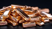 Shiny copper metal bars scattered on dark background, raw industrial materials and precious metals concept for financial and manufacturing sectors.