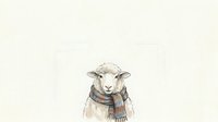 Gentle sheep wearing a cozy striped scarf, rendered in soft watercolor style for seasonal, holiday, and farm-themed designs.
