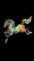 Majestic horse with flowing mane and tail in vibrant watercolor blues, golds, and oranges, isolated on transparent background. Ready for t-shirts, stickers, and print-on-demand designs.