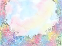 Pastel watercolor frame with ornate swirls and flourishes on soft rainbow background for wedding invitations, greeting cards and feminine designs.