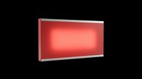 Red illuminated rectangular light panel with silver frame, isolated on transparent background. Ready for signage, UI design, clipart, stickers, and print on demand projects.