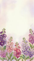 Watercolor floral border with purple, pink and lavender blooms on soft pastel background, copy space for text, greeting card or social media.
