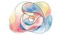 Watercolor mother holding newborn baby in tender embrace with soft pastel colors on white background for maternal healthcare and family concepts.