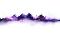 Purple mountain range silhouette with misty fog effect and golden sparkles against white background, watercolor style landscape panorama for wall art and design projects.