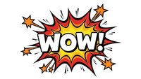 Comic book style wow explosion burst with stars and dynamic rays on white background isolated for graphic design and promotional materials.