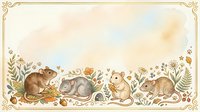 Watercolor woodland animals border with rabbits, mice and floral elements on cream background for nursery decor and children's design projects.