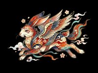 Mythical winged rabbit with ornate decorative patterns in warm tones, isolated on transparent background. Ready for t-shirt design, clipart, stickers, sublimation, and print-on-demand projects.