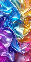 Luxurious multicolored silk fabric with flowing folds creating abstract pattern in blue, purple, gold and pink tones, metallic sheen effect for luxury backgrounds.