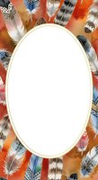 Watercolor feather frame with oval white space, isolated on warm background, ready for design use on cards, invitations, posters, and social media graphics.