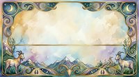 Ornate vintage frame with mountain landscape and deer silhouettes in decorative border design for certificates, invitations and elegant presentations.