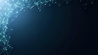 Abstract digital network connections with glowing nodes and lines on dark blue gradient background for technology presentations and web design.