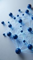 Blue molecular network structure with glowing connections representing data science, artificial intelligence and digital technology concepts.