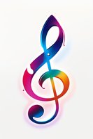 Vibrant rainbow gradient treble clef musical symbol on white background, isolated design element for music-related projects and creative compositions.